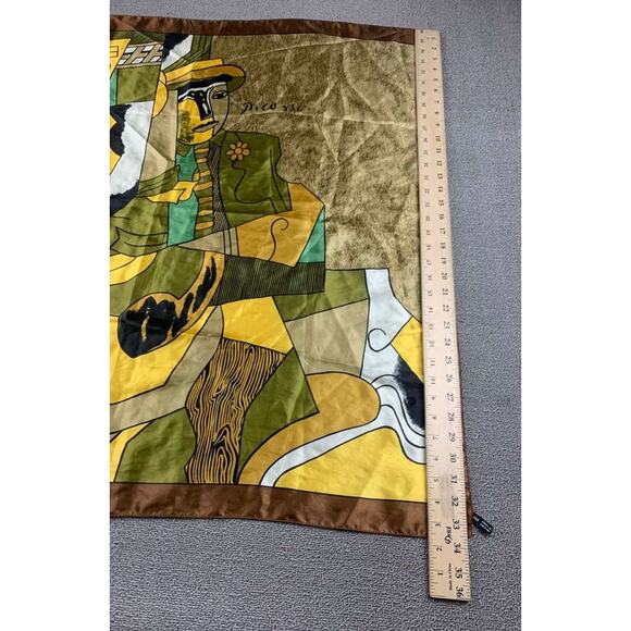 Vintage Picasso Print Art Graphic Scarf Multi Brown Polyester Silk Signature - Picture 6 of 6